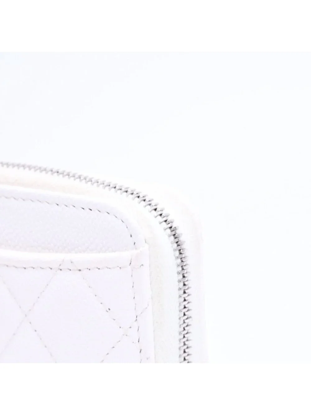 Chanel Classic Coin Purse Stand CC Logo Caviar Leather White Silver
